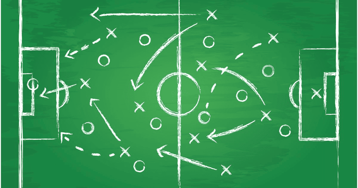 soccer field with a play drawn out based on a 9v9 soccer formation