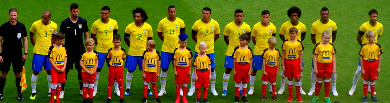 Brazil line up with child mascots