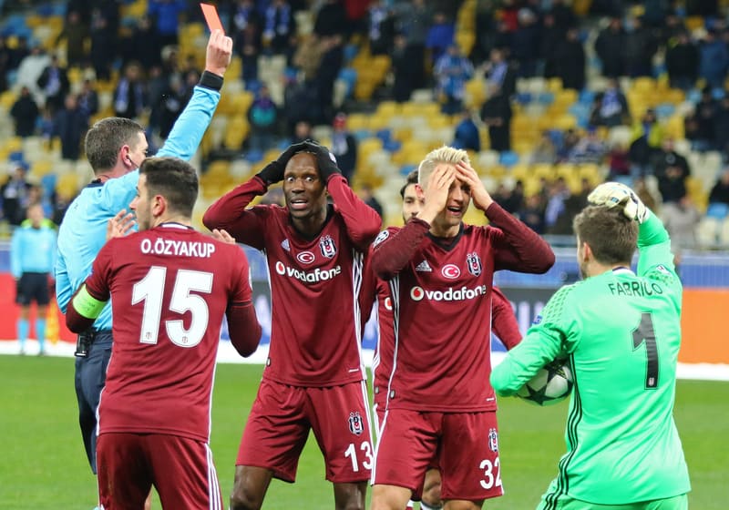 A soccer player receives a red card during a high-ranking league match in Turkey